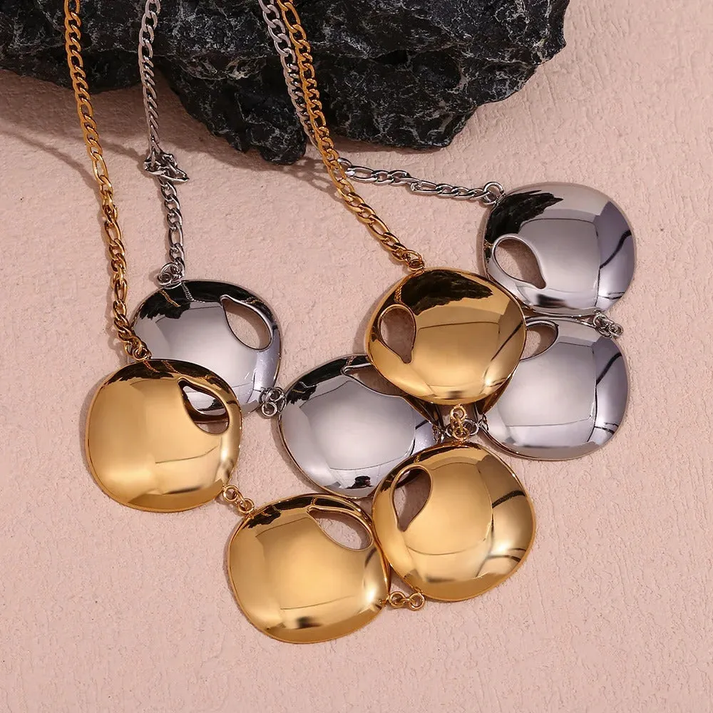 Four Irregular Metallic Disc Bib Statement Necklace