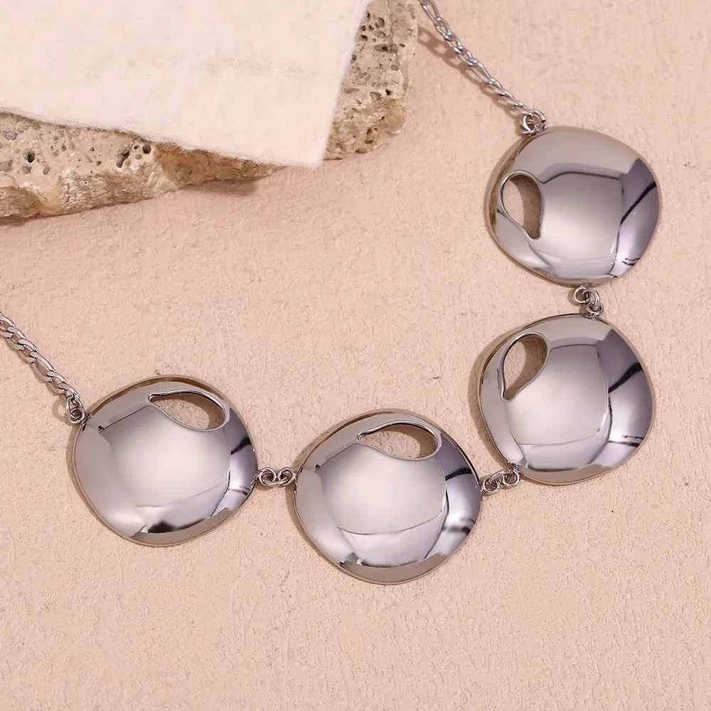 Four Irregular Metallic Disc Bib Statement Necklace