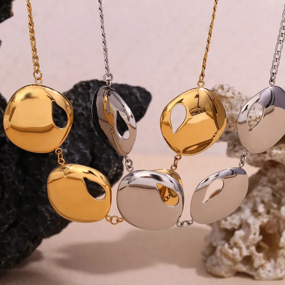 Four Irregular Metallic Disc Bib Statement Necklace