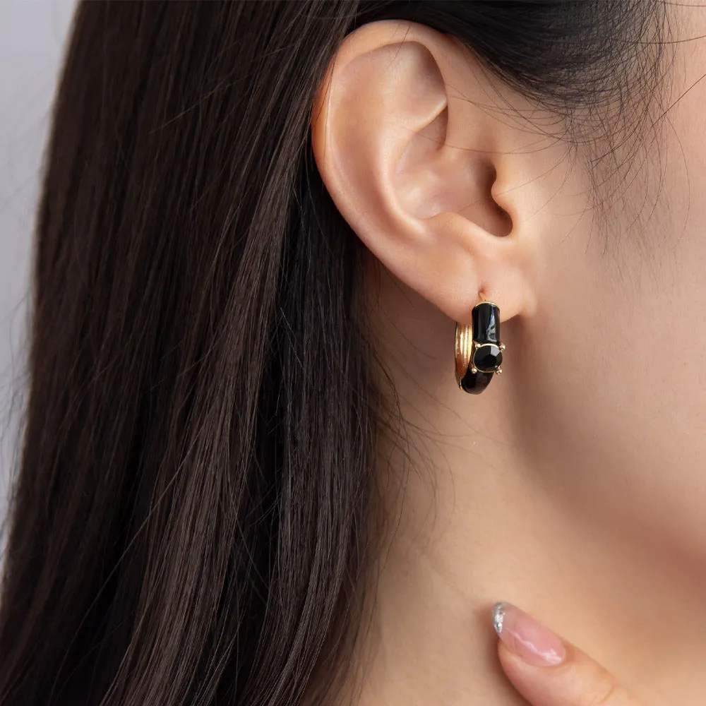 Front Stone Hoop Earrings