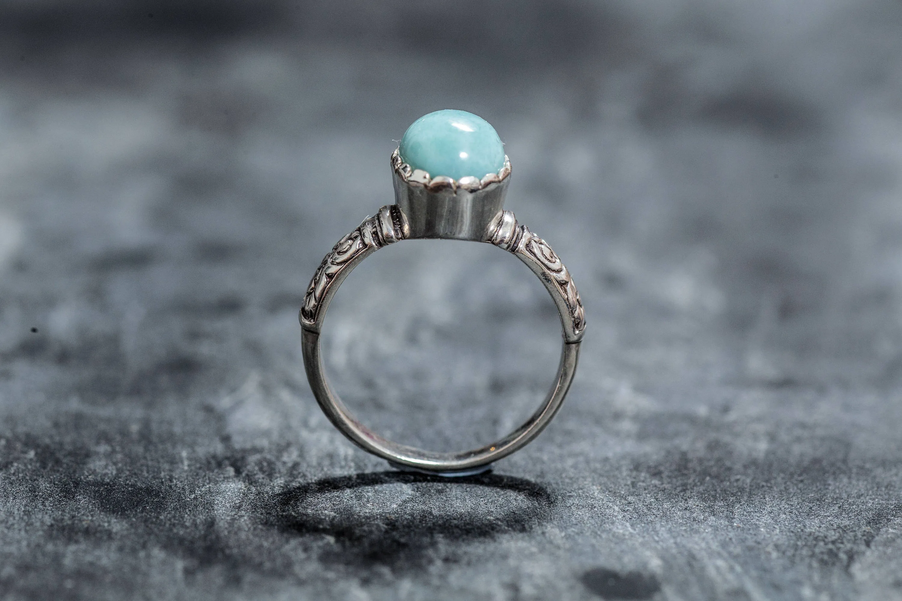 Genuine Larimar Ring - Blue Solitaire Ring - Vintage Tribal Band