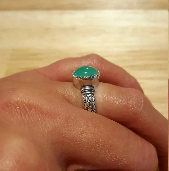 Genuine Larimar Ring - Blue Solitaire Ring - Vintage Tribal Band