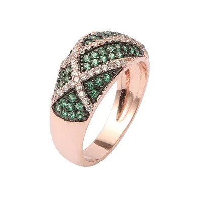 Geometric Rose Gold CZ Stripe Wedding Rings for Women