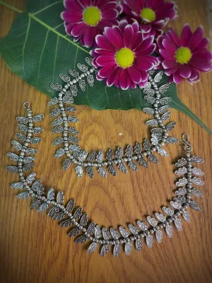 German Oxidised Silver Anklets Butterfly Engraved Payal Silver Plating & Beads Paijan Foot Jewellery