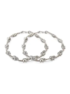 German Oxidised Silver Anklets Elephant With Silver beads Payal Silver Plating Paijan Foot Jewellery