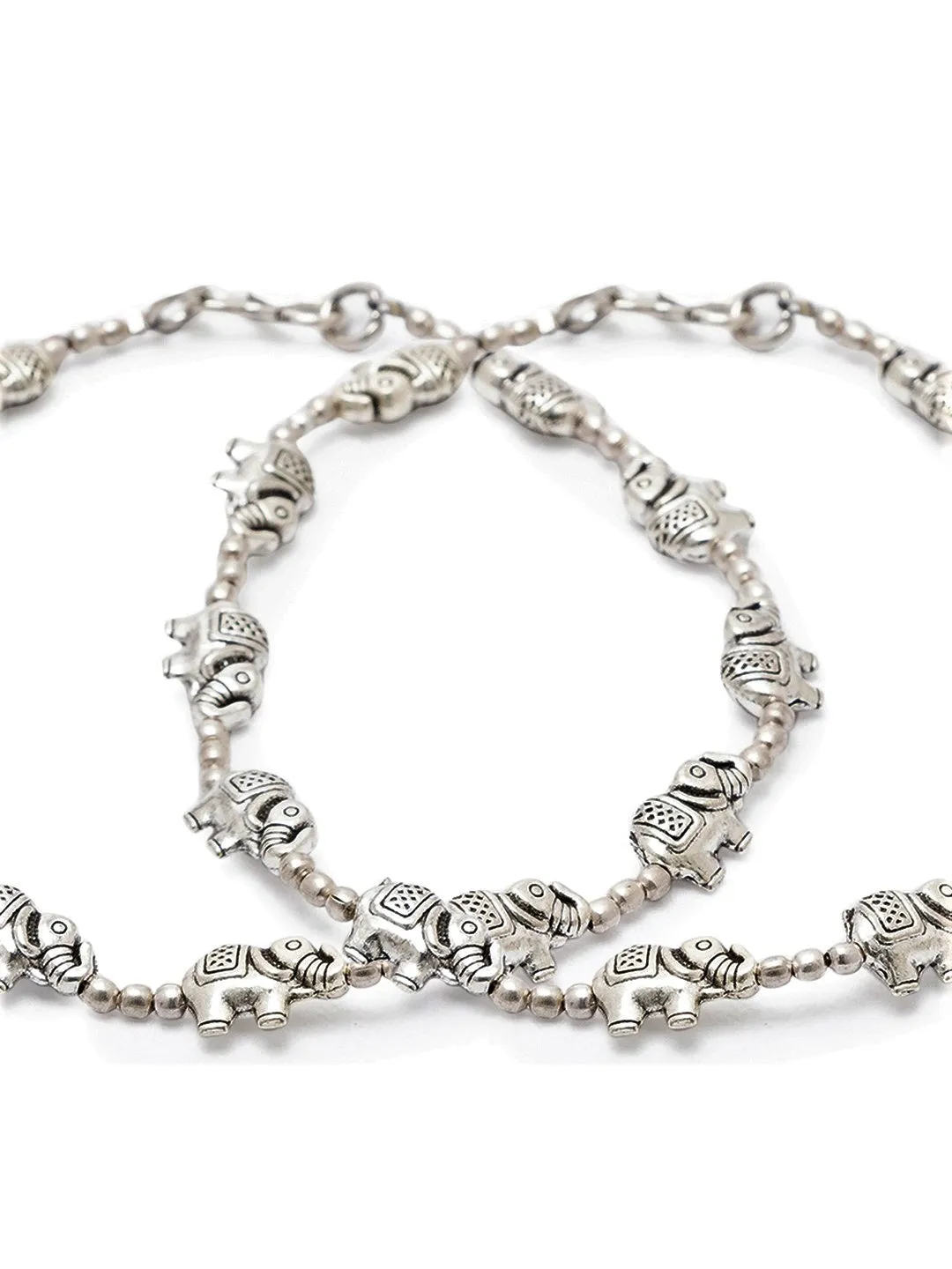 German Oxidised Silver Anklets Elephant With Silver beads Payal Silver Plating Paijan Foot Jewellery