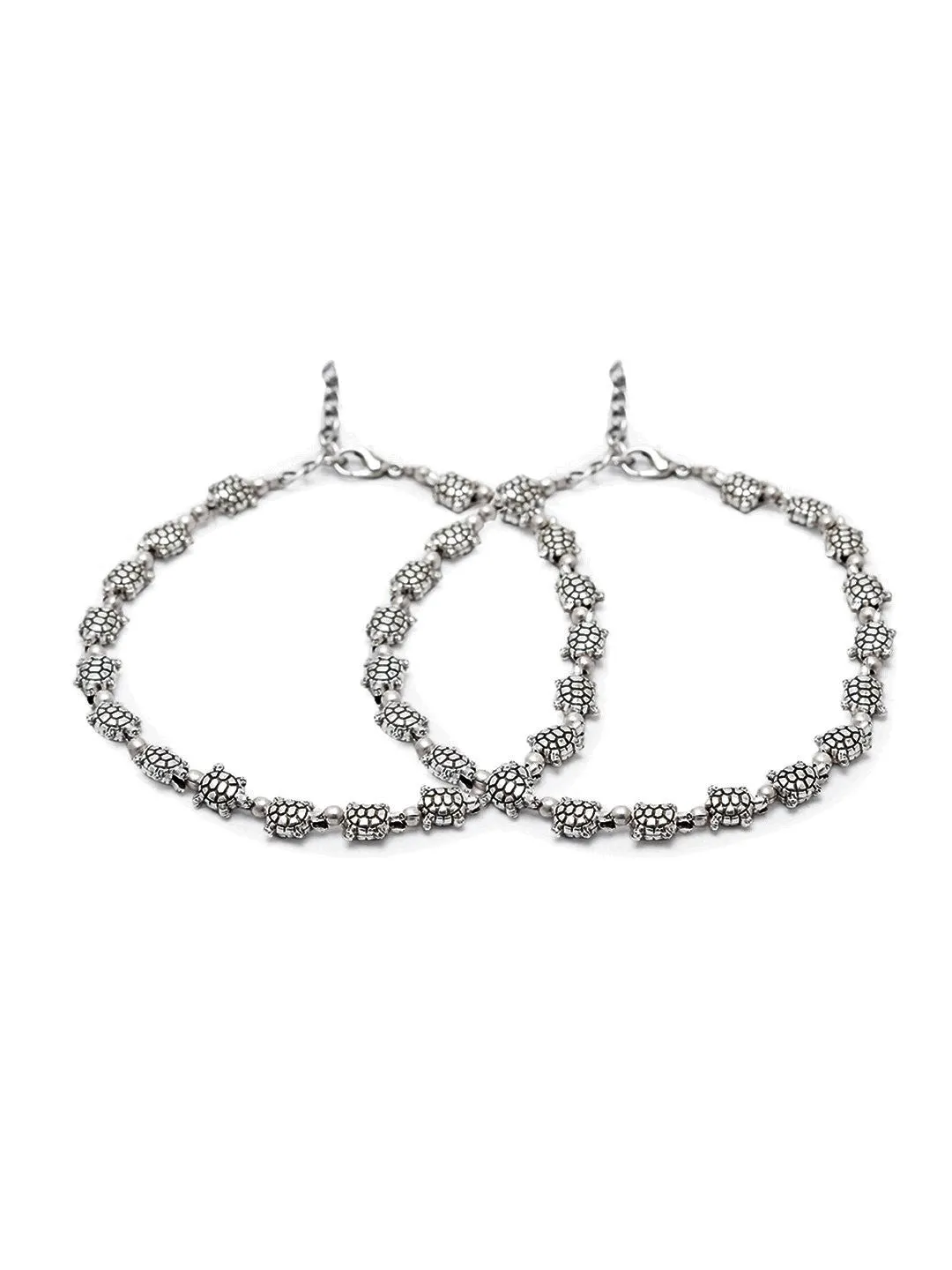 German Oxidised Silver Anklets Tortoise Payal Design Silver Plating Pazeb With Beads Foot Jewellery