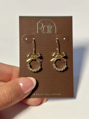 Gold Brass Cubic Zirconia Bow on Circle Earring