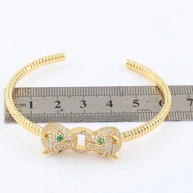 Gold Color Charms Double Leopard Head Bracelets