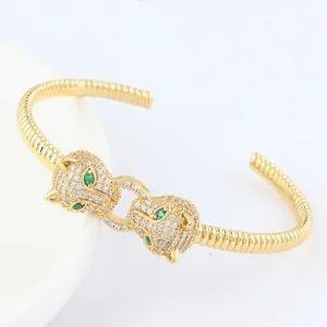Gold Color Charms Double Leopard Head Bracelets