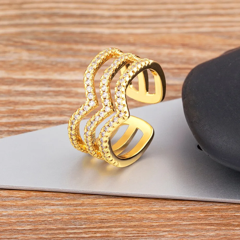 Gold Color Three Layer Finger Couple Rings For Women