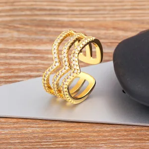 Gold Color Three Layer Finger Couple Rings For Women
