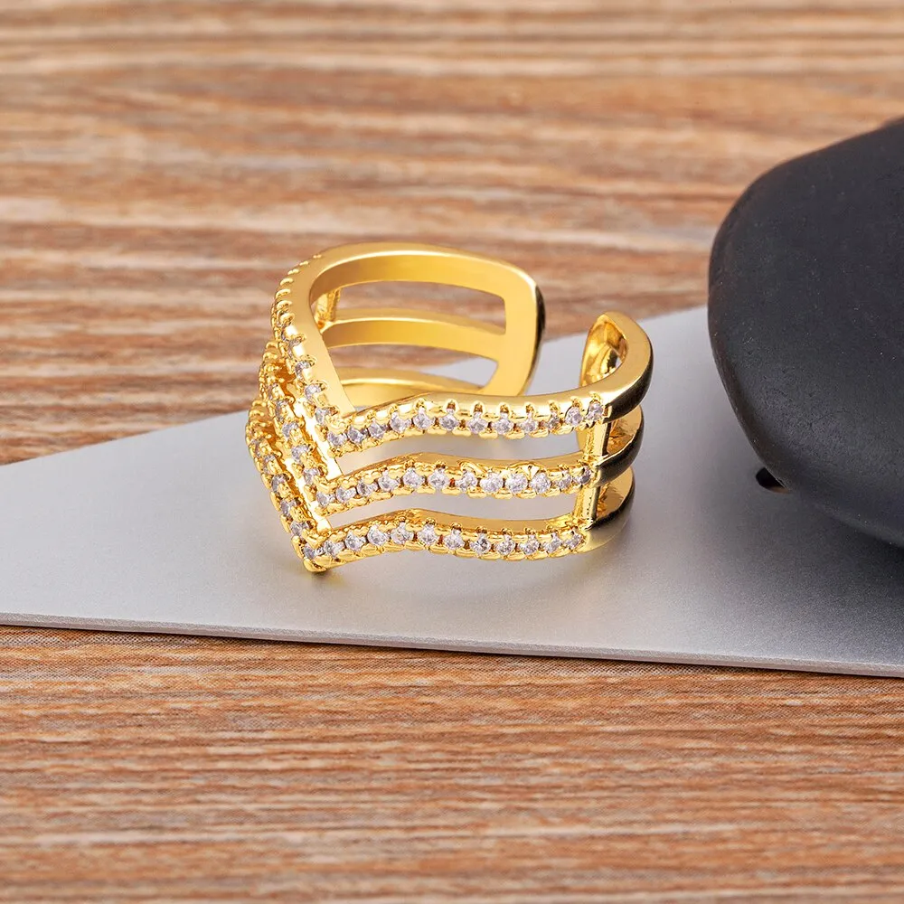 Gold Color Three Layer Finger Couple Rings For Women