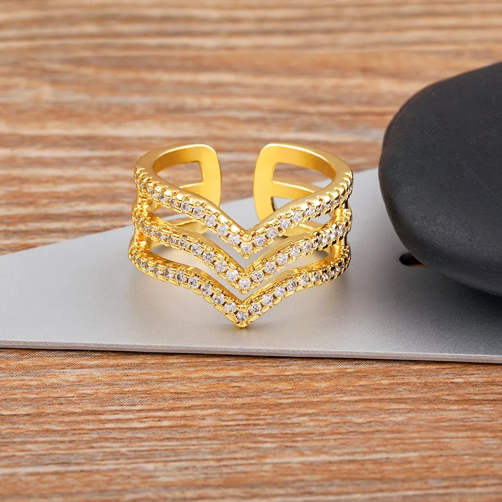 Gold Color Three Layer Finger Couple Rings For Women