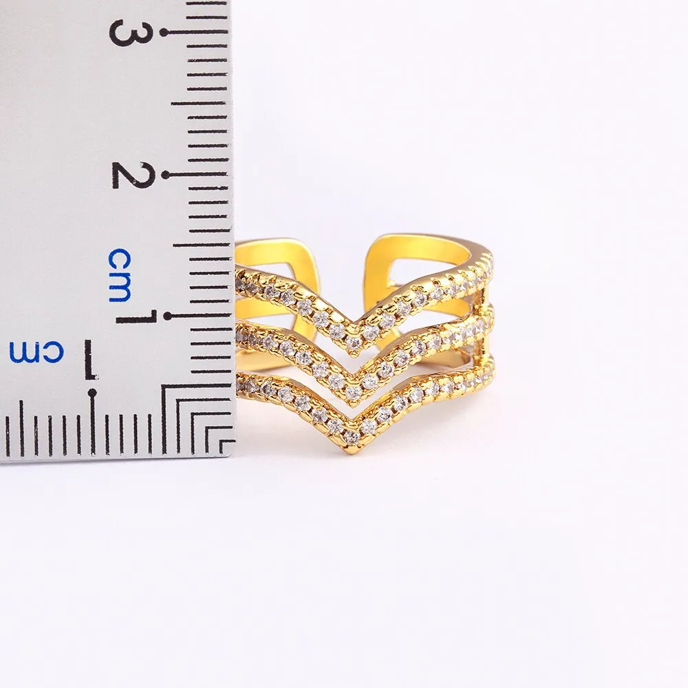 Gold Color Three Layer Finger Couple Rings For Women