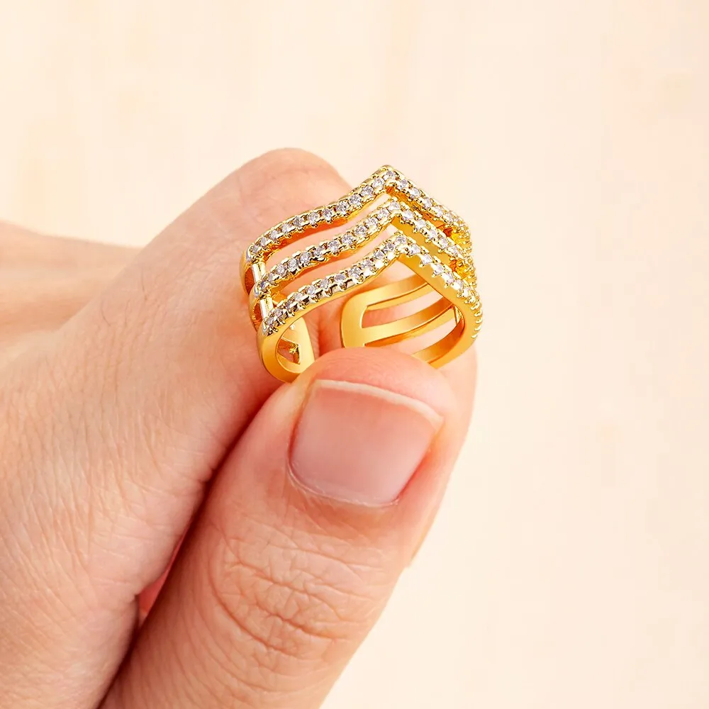 Gold Color Three Layer Finger Couple Rings For Women