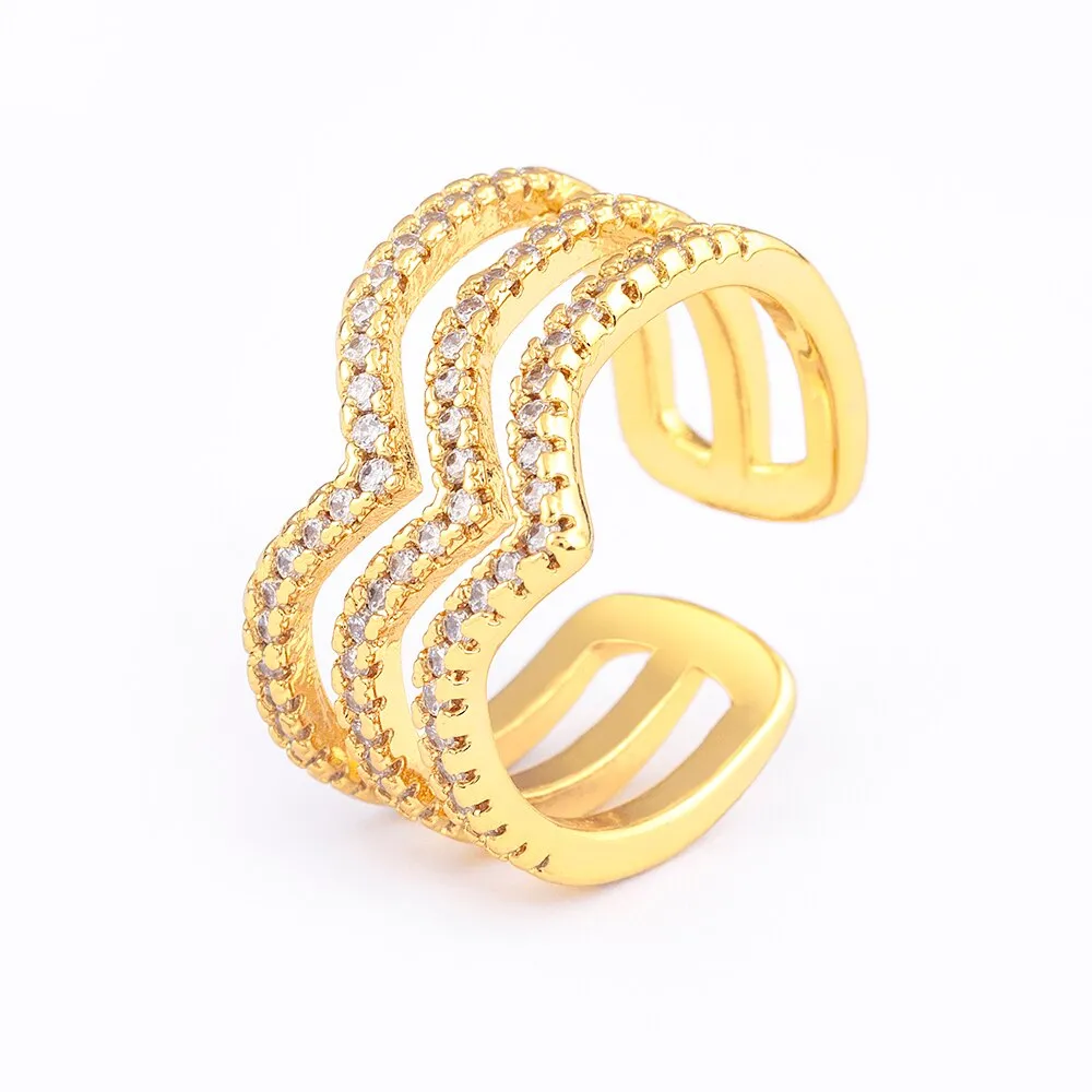 Gold Color Three Layer Finger Couple Rings For Women