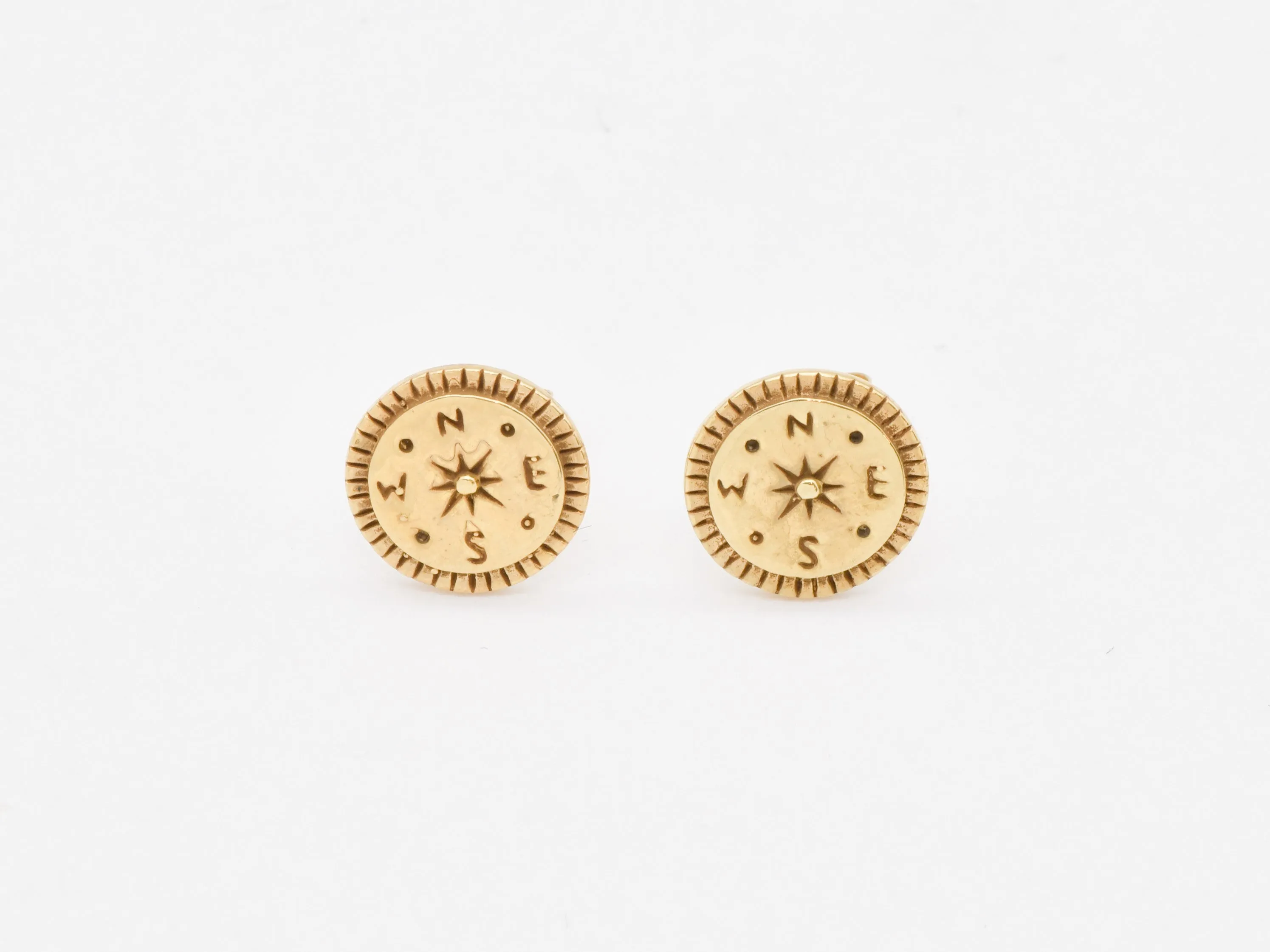 Gold Compass Earrings - Round Gold Studs - North Star Earrings