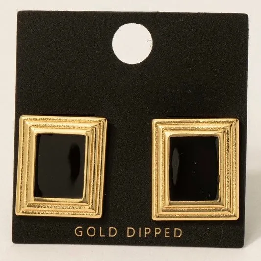 GOLD DIPPED FRAME STUD EARRINGS