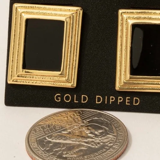 GOLD DIPPED FRAME STUD EARRINGS