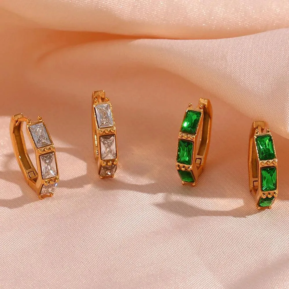 Gold Huggie Earrings with Cubic Zirconia - Geometric Women's Hoop Earrings
