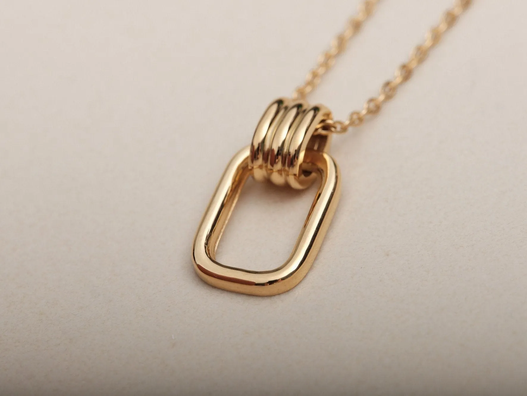 Gold Open Rectangle Necklace, Simple Minimal Layering, Cable Chain, Geometric, Open Bar Pendant Necklace, Best choose for Modern Look