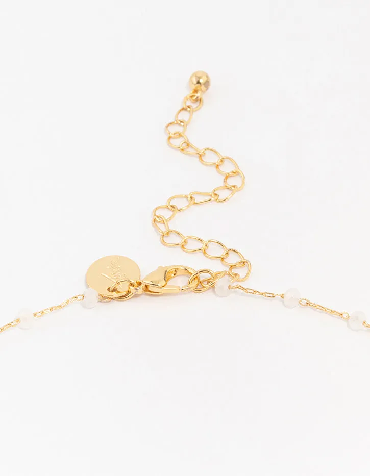 Gold Plated Brass Station Puffy Cubic Zirconia Heart Pendant Necklace