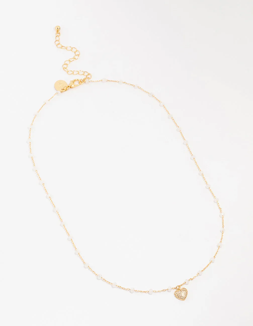 Gold Plated Brass Station Puffy Cubic Zirconia Heart Pendant Necklace