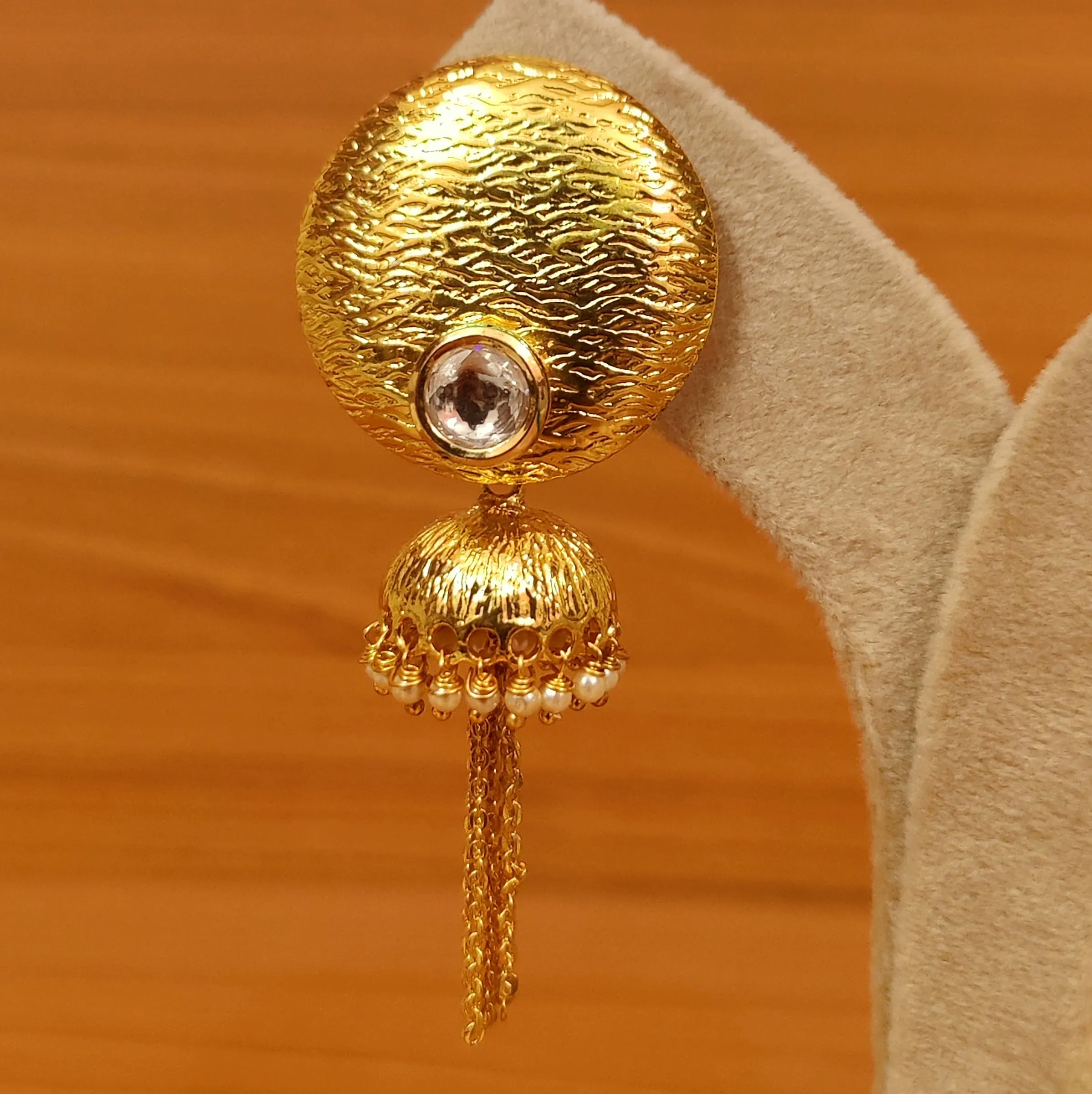 GOLD PLATED KUNDAN LOOK CHAIN JHUMKA'S