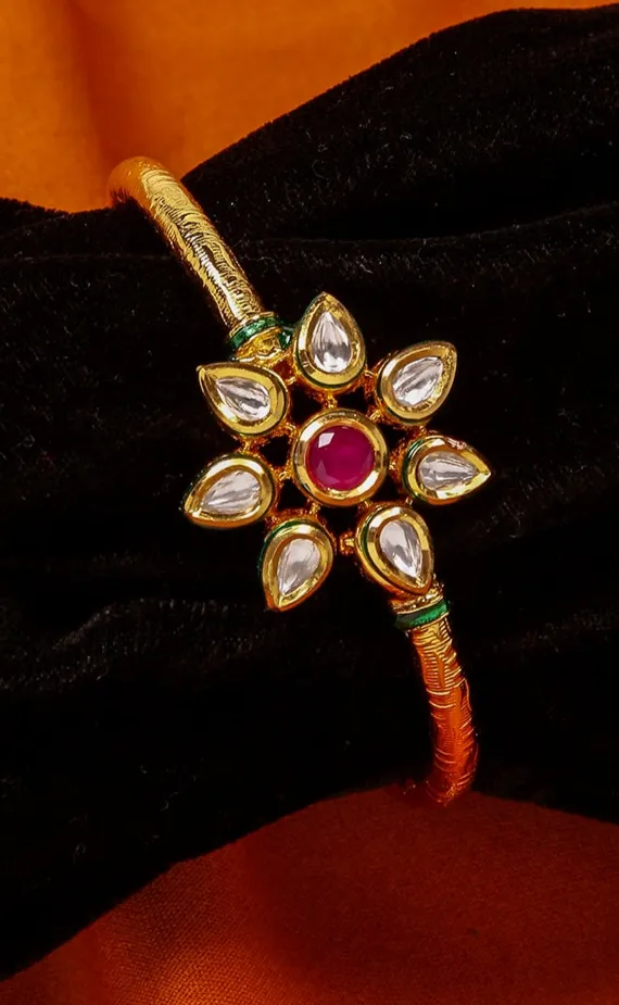 Gold Plated Kundan Openable Bracelet (D135)