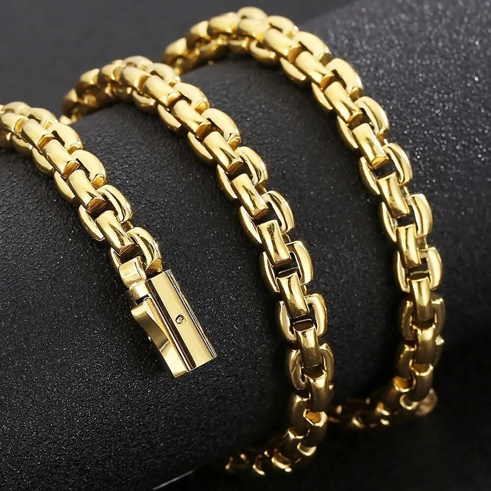 Gold Plated Stainless Steel 23.6" 8MM Thick Mens Chains Necklaces