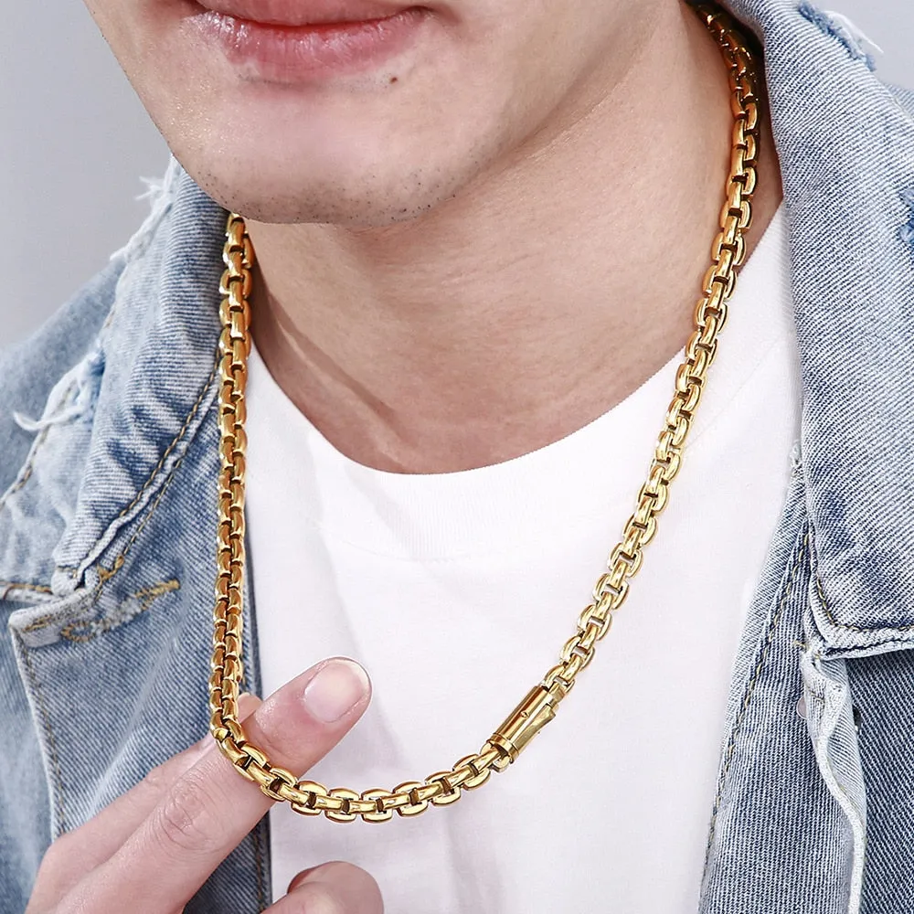Gold Plated Stainless Steel 23.6" 8MM Thick Mens Chains Necklaces
