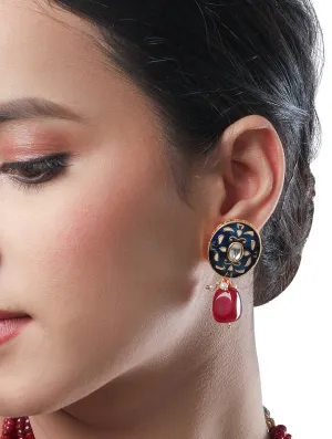 Golden, Pink, Royal Blue Kundan Polki Earrings