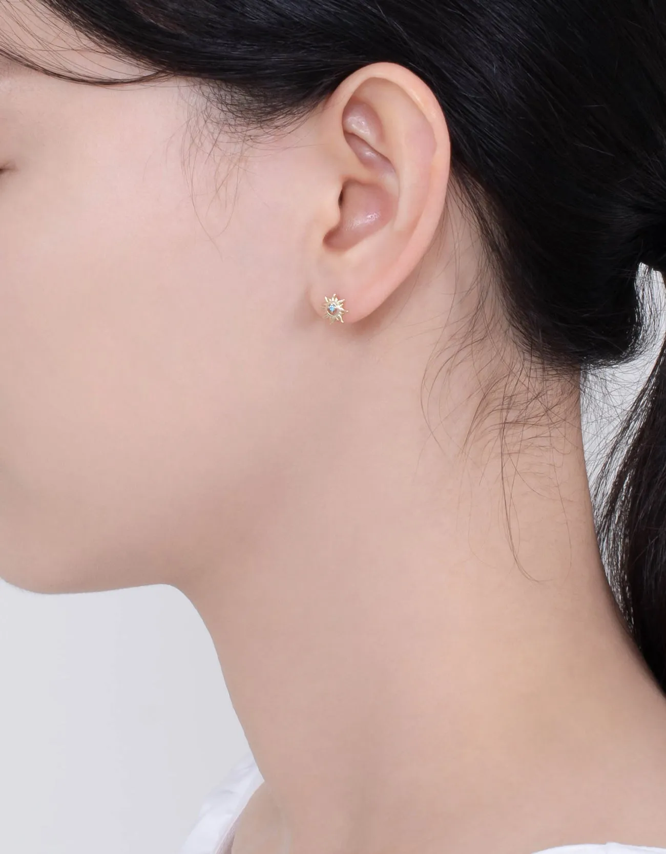 Golden Sunburst Blue Zirconia Sterling Silver Stud Earrings