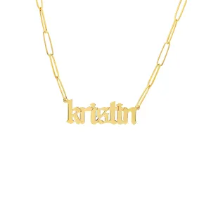 Gothic Nameplate Paper Clip Necklace