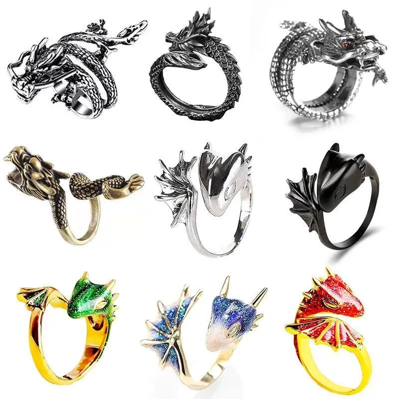 Gothic Punk Dragon Retro Viking Animal Adjustable Finger Rings for Women and Girls - Personality Magical Jewellery Gifts
