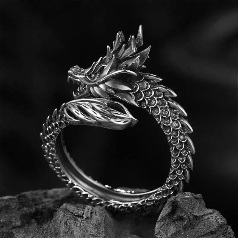 Gothic Punk Dragon Retro Viking Animal Adjustable Finger Rings for Women and Girls - Personality Magical Jewellery Gifts