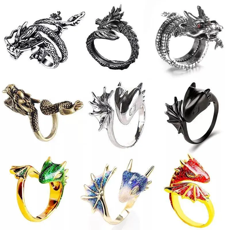 Gothic Punk Dragon Retro Viking Animal Adjustable Finger Rings for Women and Girls - Personality Magical Jewellery Gifts