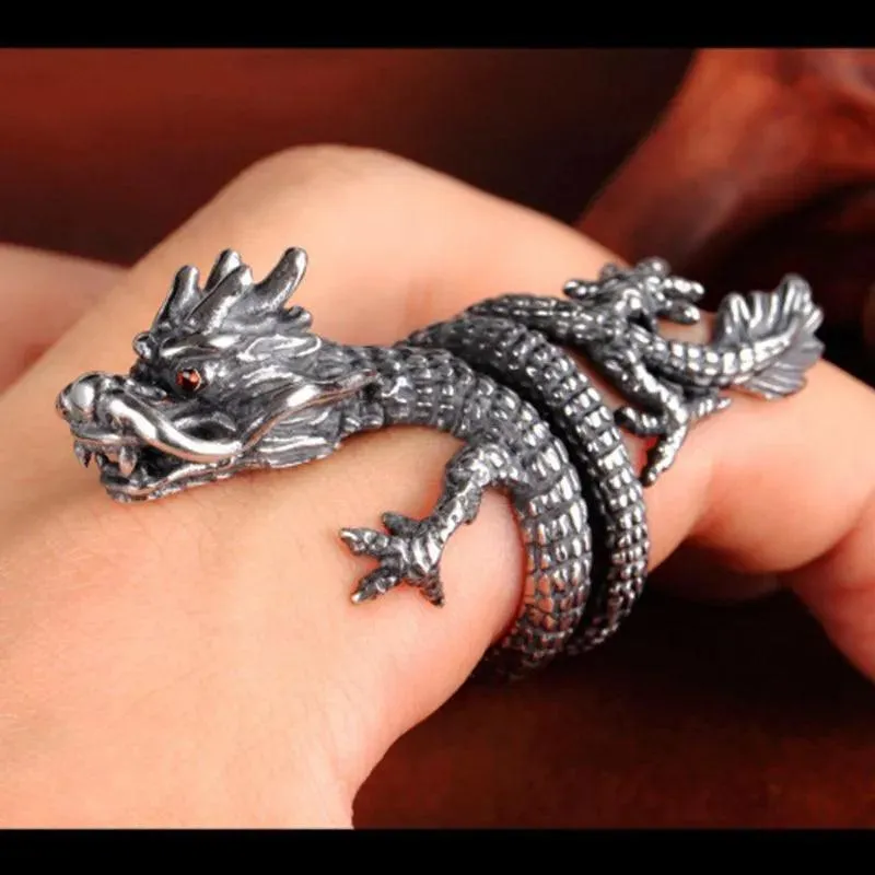 Gothic Punk Dragon Retro Viking Animal Adjustable Finger Rings for Women and Girls - Personality Magical Jewellery Gifts