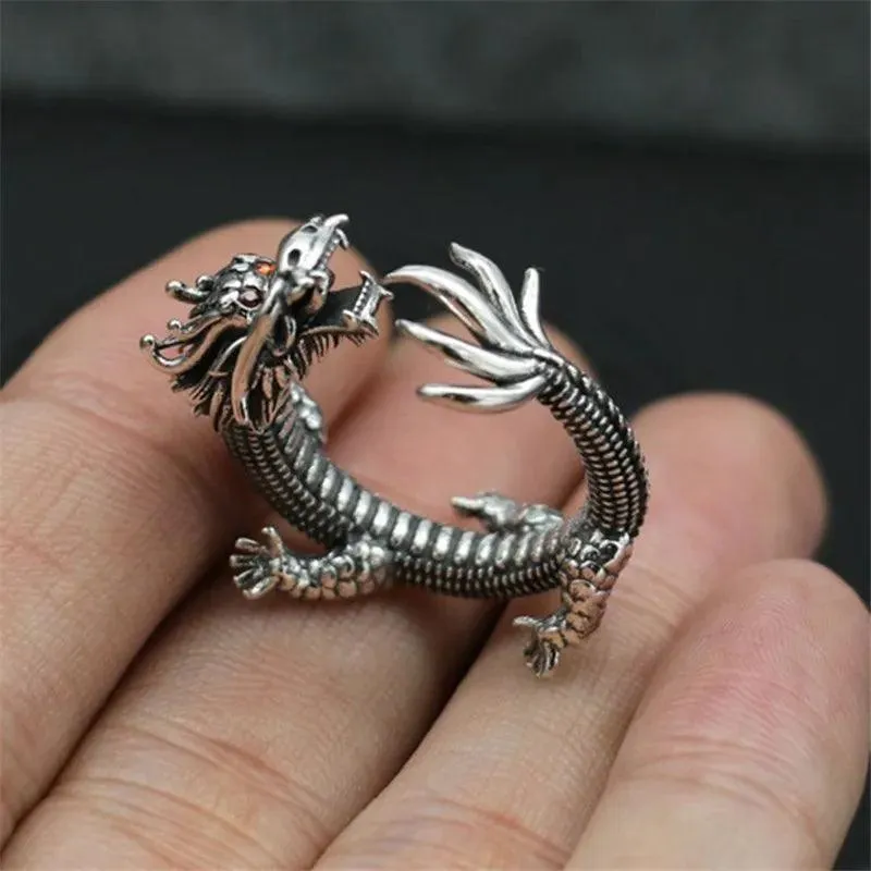 Gothic Punk Dragon Retro Viking Animal Adjustable Finger Rings for Women and Girls - Personality Magical Jewellery Gifts