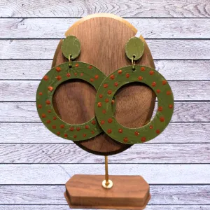 Green and Copper  Hand Painted Earrings