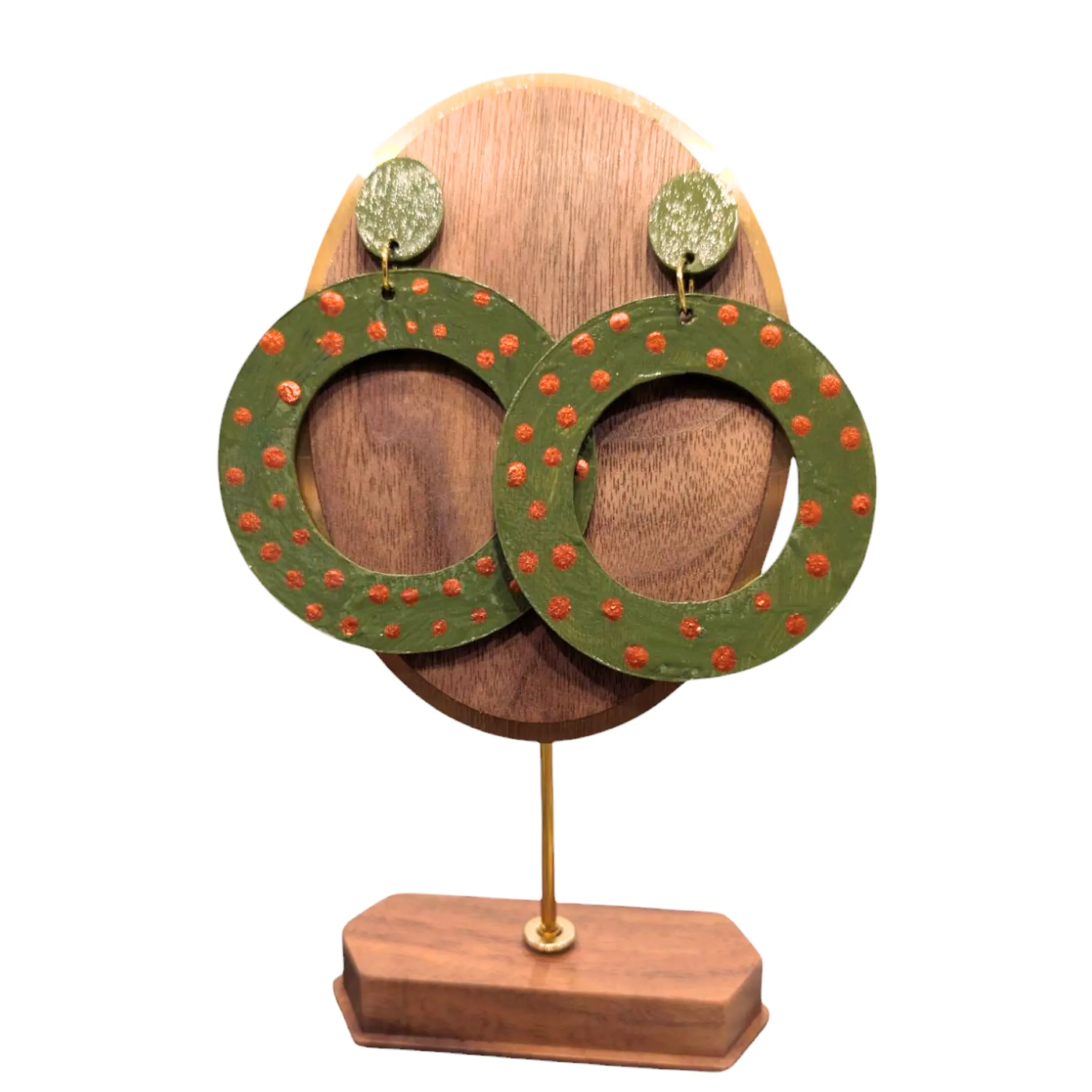 Green and Copper  Hand Painted Earrings