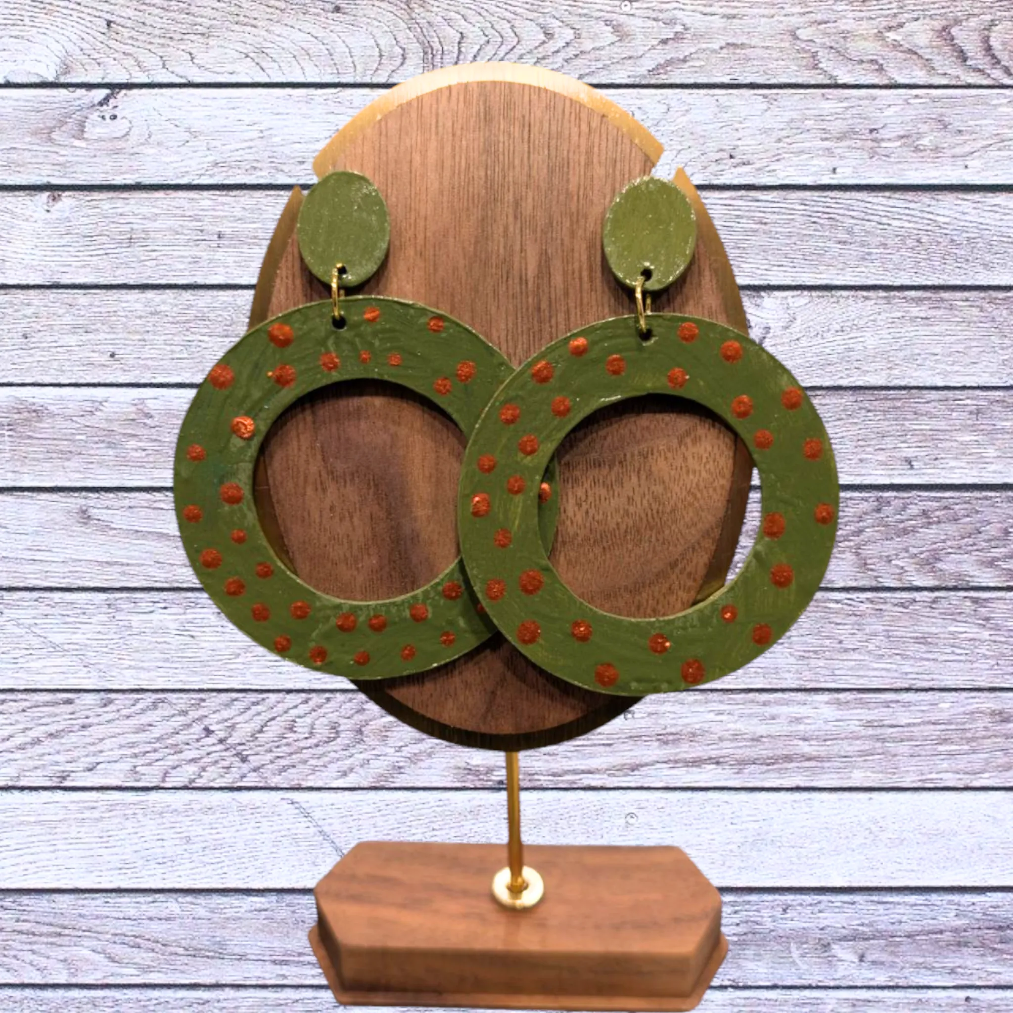 Green and Copper  Hand Painted Earrings