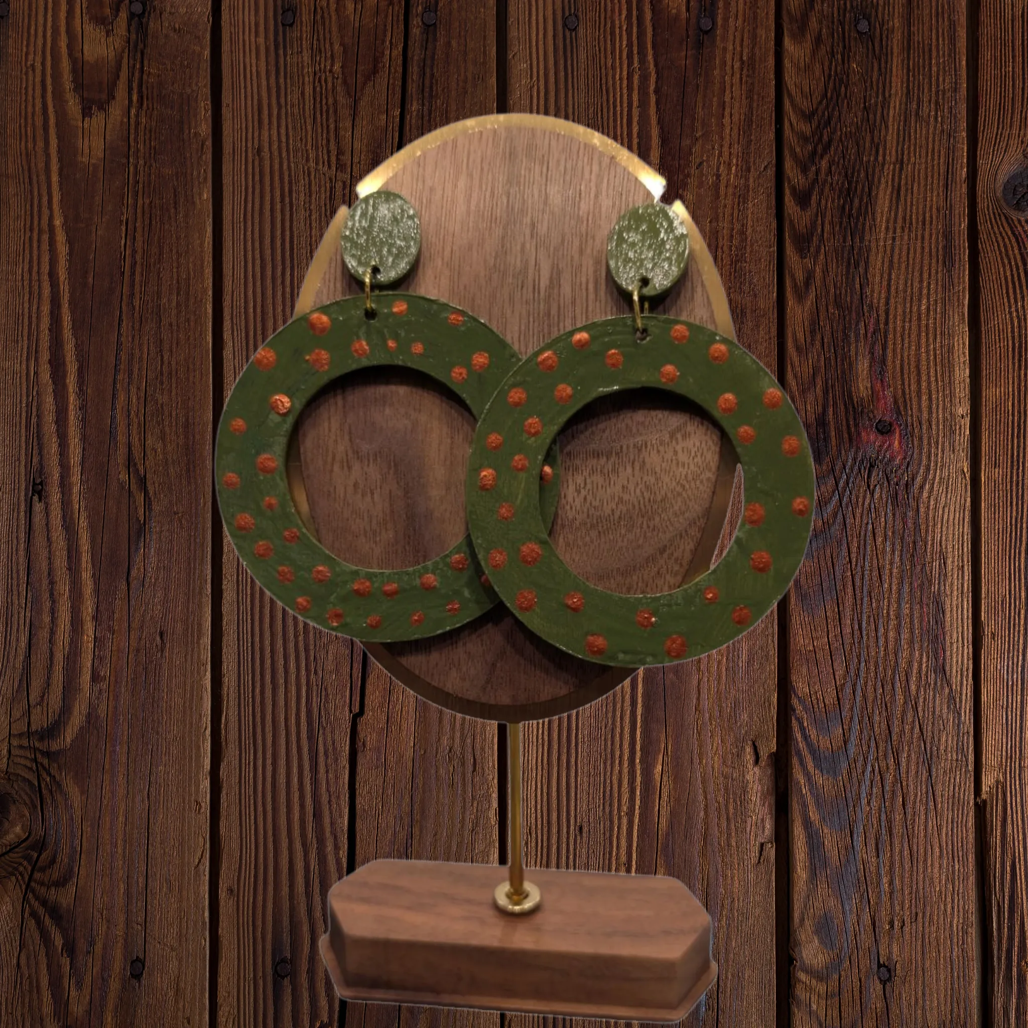 Green and Copper  Hand Painted Earrings