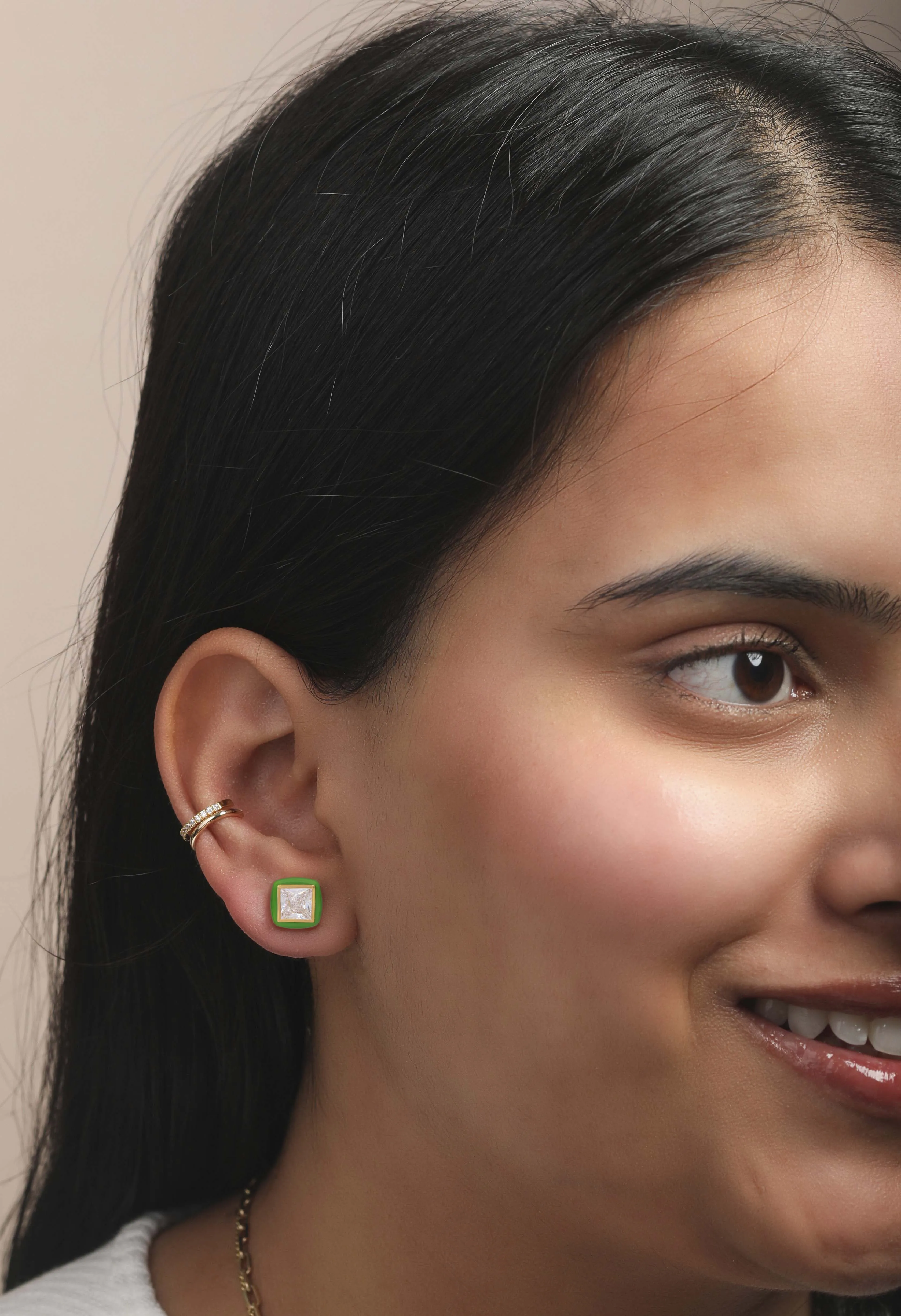 Green Enamel Vermeil Studs