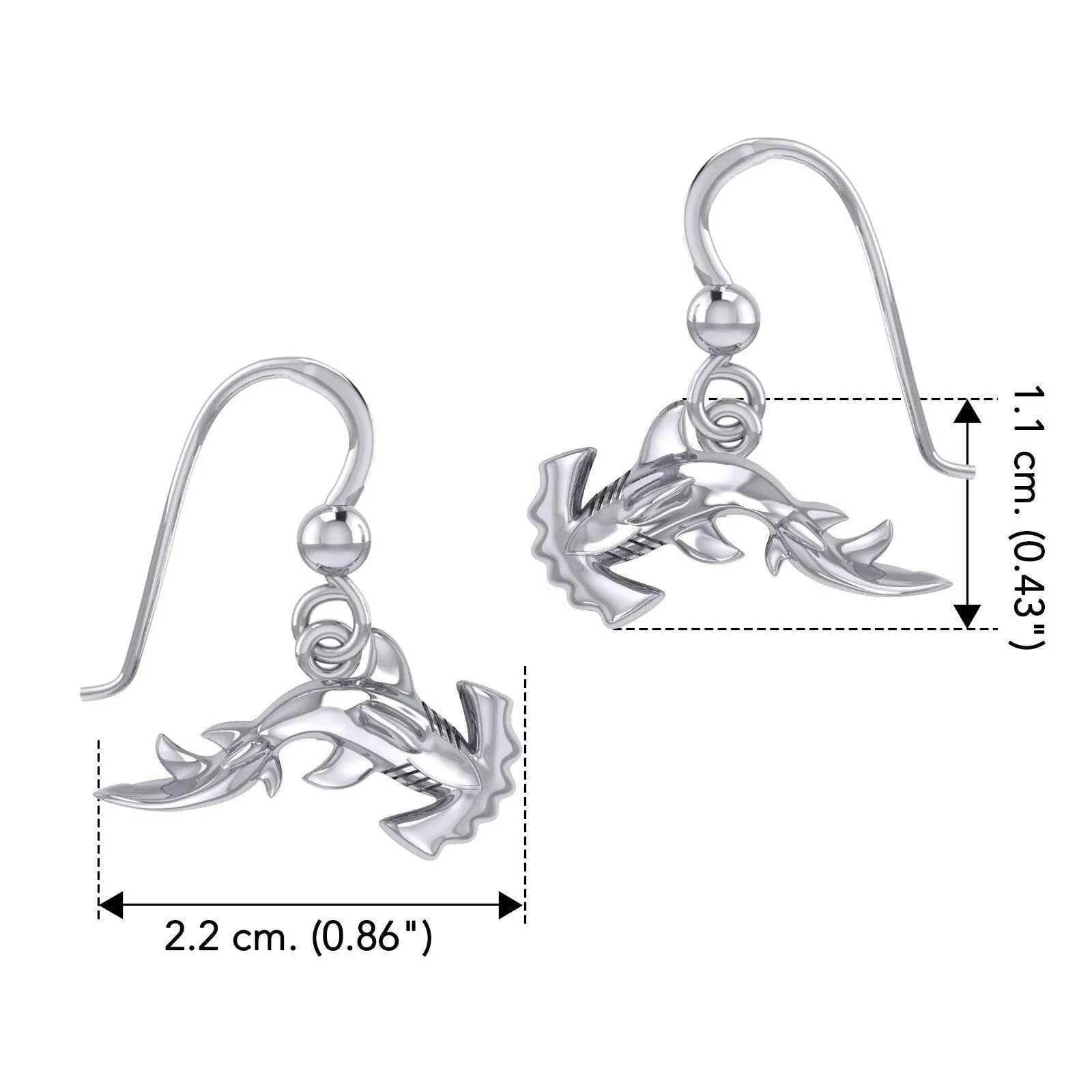 Hammerhead Shark Silver Earrings by Peter Stone