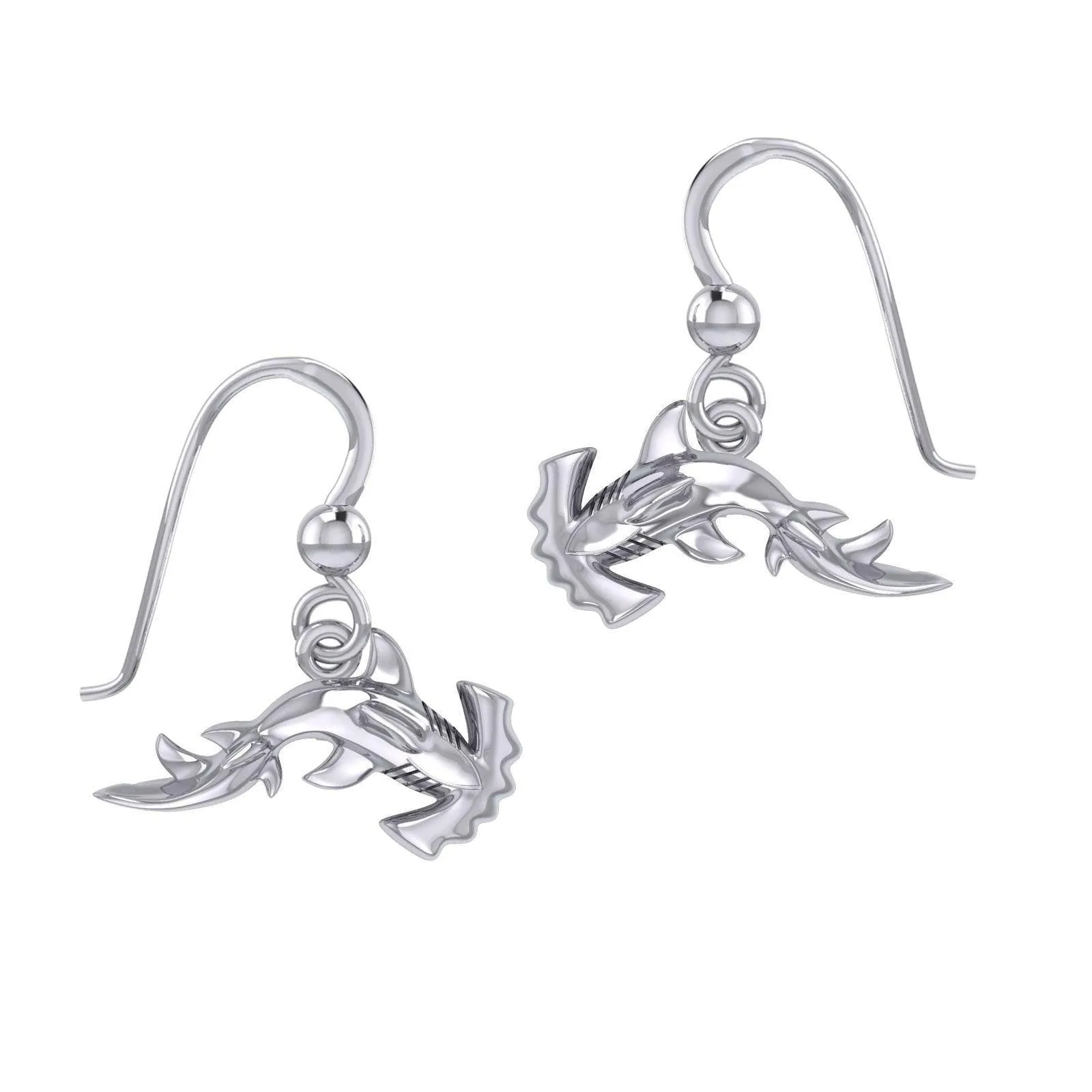 Hammerhead Shark Silver Earrings by Peter Stone