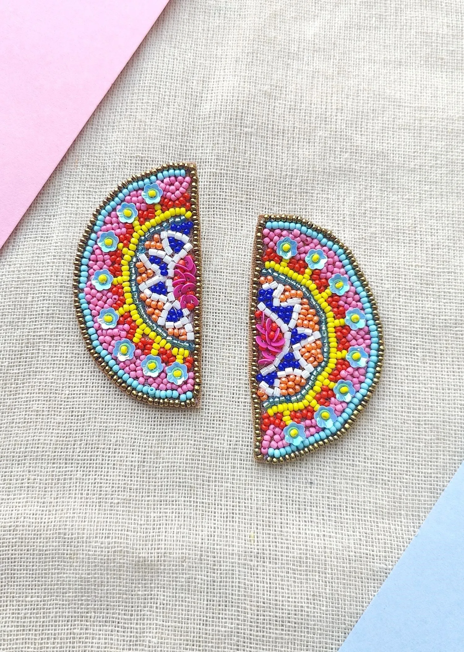 Hand-woven Multicolored Mandala Bead Earrings - A Chic Traditional Style Statement