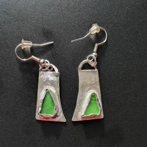 Handcrafted Silver Earrings with Green Sea Glass Accents made in Sterling Silver 925 great for Gifts add a touch of Rustic Elegance