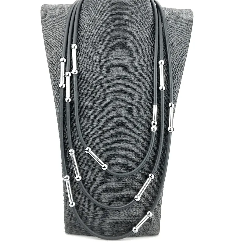 Handmade Rubber Necklaces / Women's Black Rope Jewelry / Bohemia Statement Pendant Necklaces